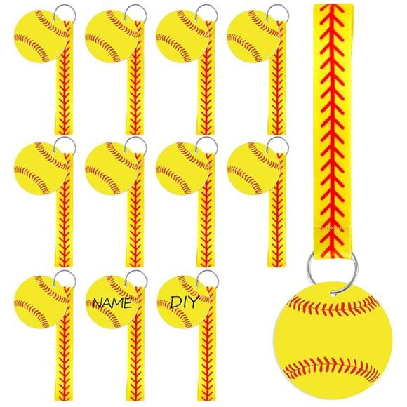 12Pcs Softball Ribbon Keychains, Softball Wristlet Lanyard keychain - Picture 1 of 6